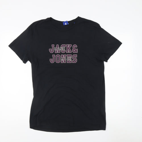 Jack & Jones Men's Black T-Shirt, Size L, Crew Neck