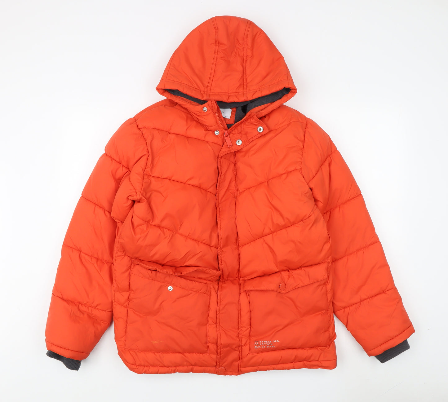 Reserved Men's Orange Hooded Puffer Jacket Size 164