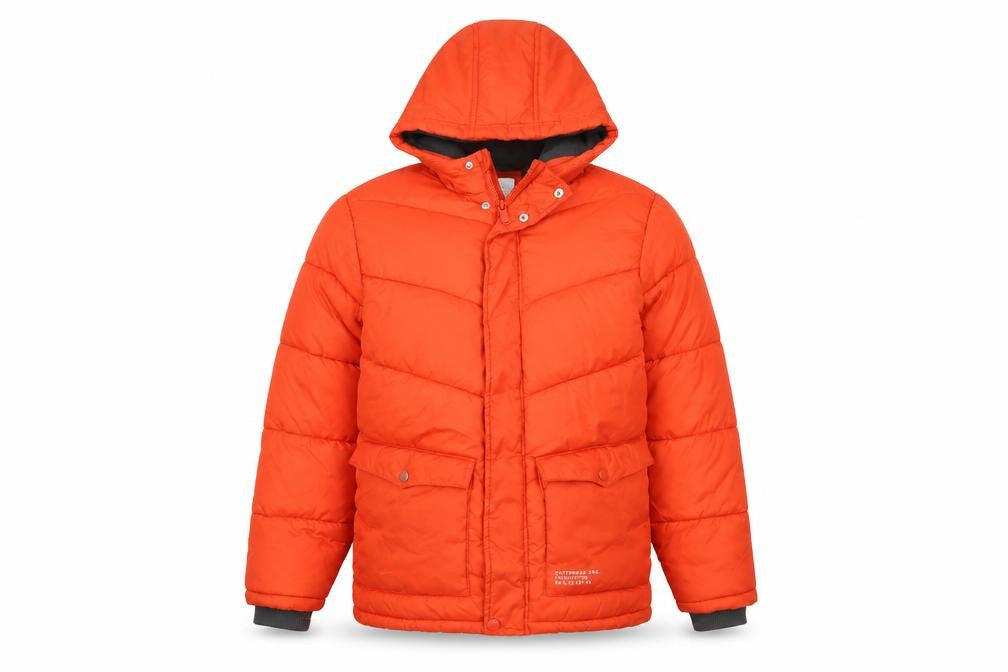 Front view of Reserved boys’ orange hooded puffer jacket, size 164