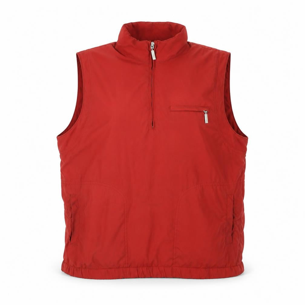 Front view of Green Lamb Women's Red Waistcoat Zip, size S