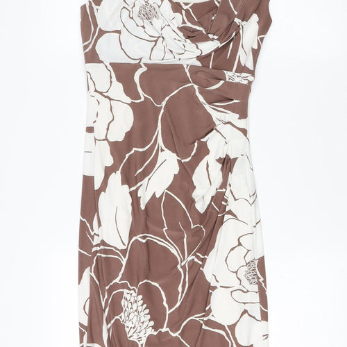 Phase Eight Women's Brown Ivory Floral Sheath Dress Size 8