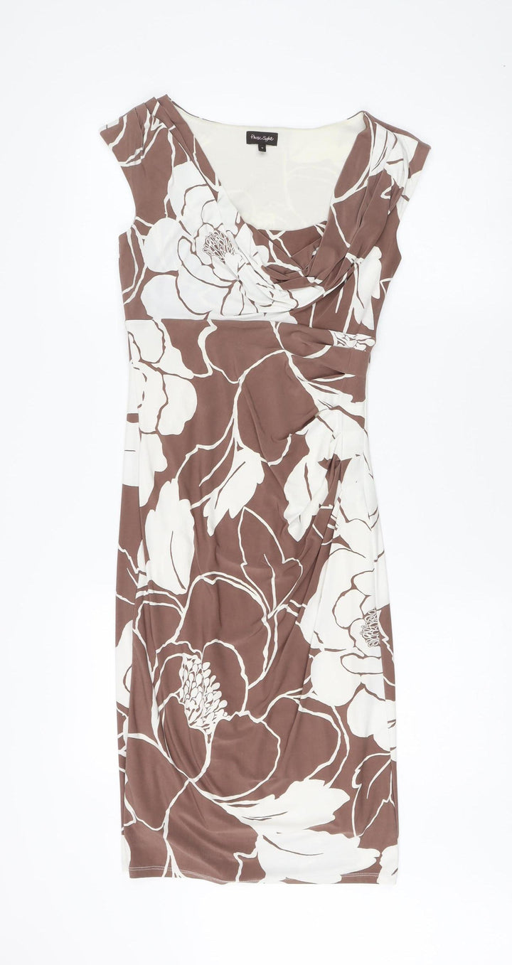 Phase Eight Women's Brown Ivory Floral Sheath Dress Size 8