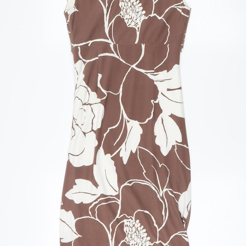 Phase Eight Women's Brown Ivory Floral Sheath Dress Size 8