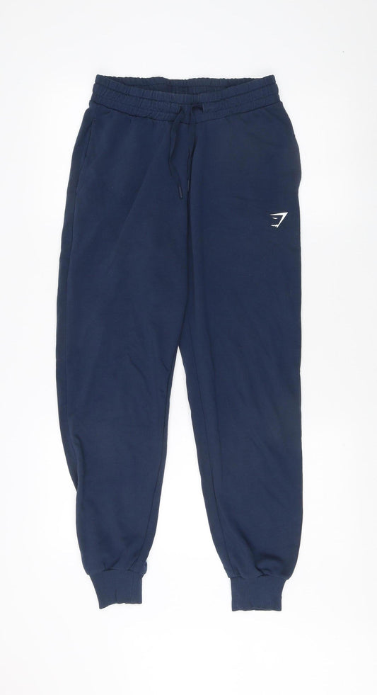 Front view of Gymshark Men's Blue Jogger Track Pants, size S, - Excellent