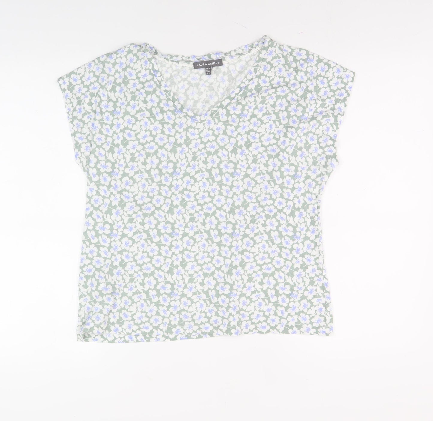 Laura Ashley Women's Green Floral V-Neck T-Shirt Size 12