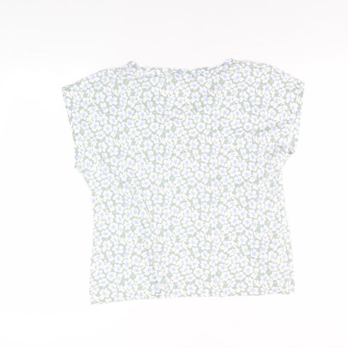 Laura Ashley Women's Green Floral V-Neck T-Shirt Size 12