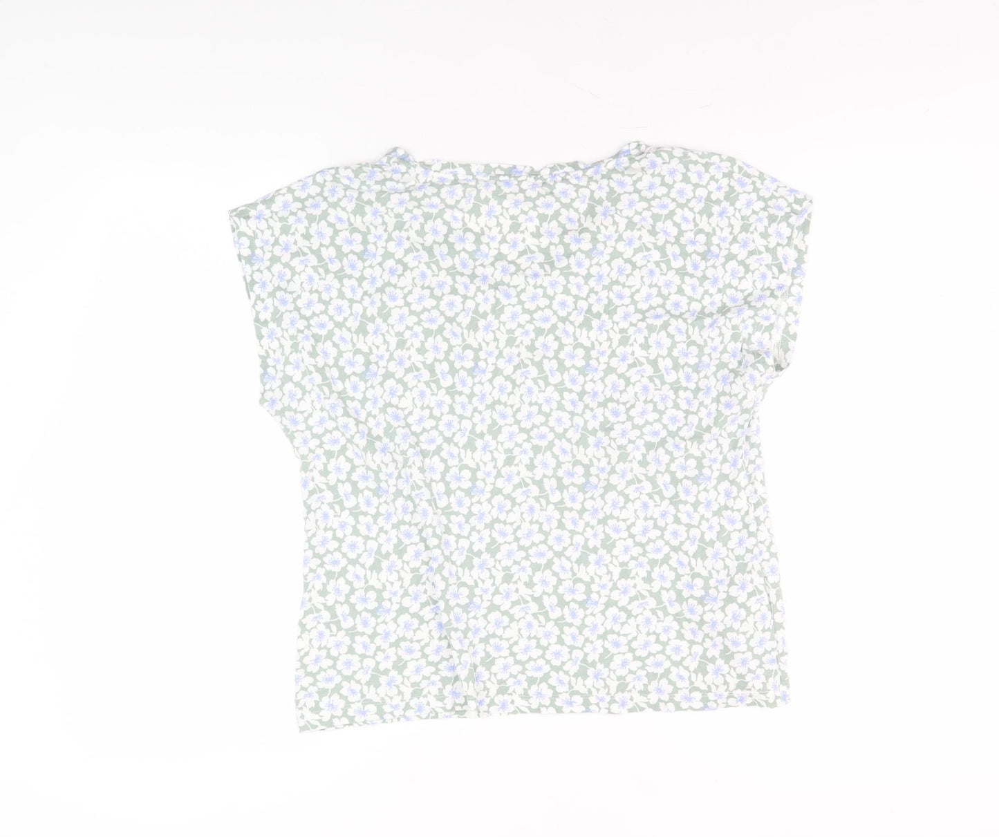 Laura Ashley Women's Green Floral V-Neck T-Shirt Size 12