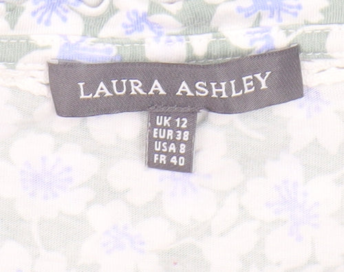 Laura Ashley Women's Green Floral V-Neck T-Shirt Size 12