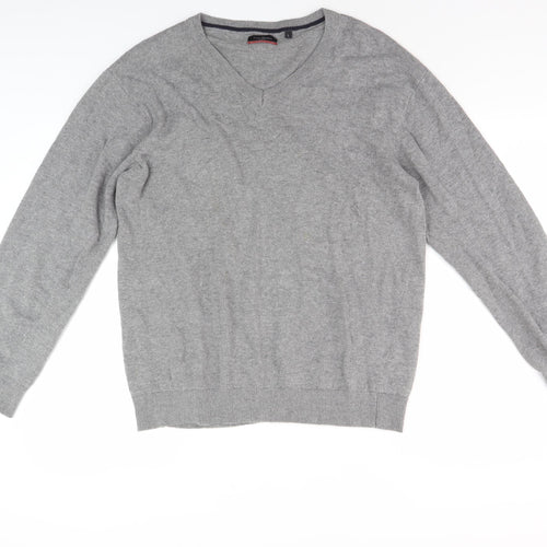 Pierre Cardin Men's Grey Cotton V-Neck Pullover Jumper Large