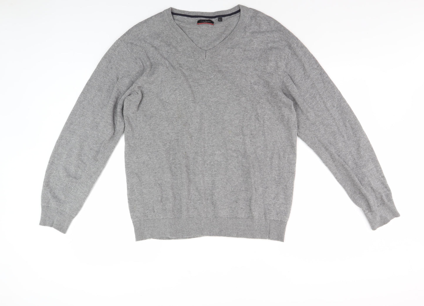 Pierre Cardin Men's Grey Cotton V-Neck Pullover Jumper Large