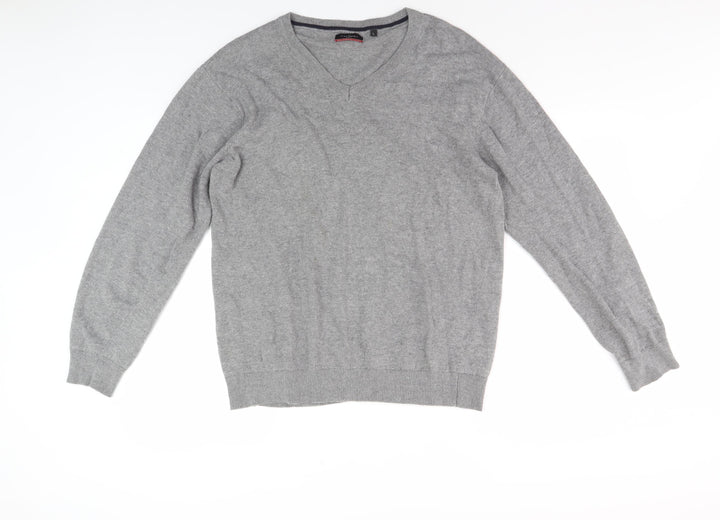 Pierre Cardin Men's Grey Cotton V-Neck Pullover Jumper Large