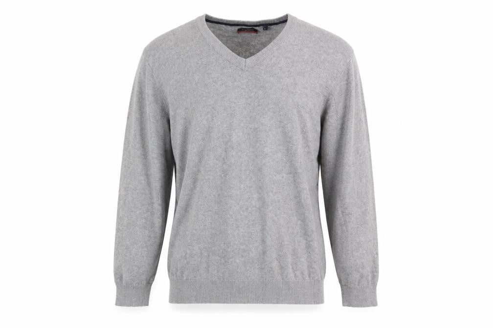 Front view of Pierre Cardin Men's Grey Cotton V-Neck jumper Large