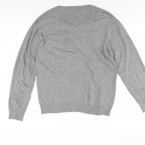 Pierre Cardin Men's Grey Cotton V-Neck Pullover Jumper Large