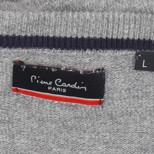 Pierre Cardin Men's Grey Cotton V-Neck Pullover Jumper Large
