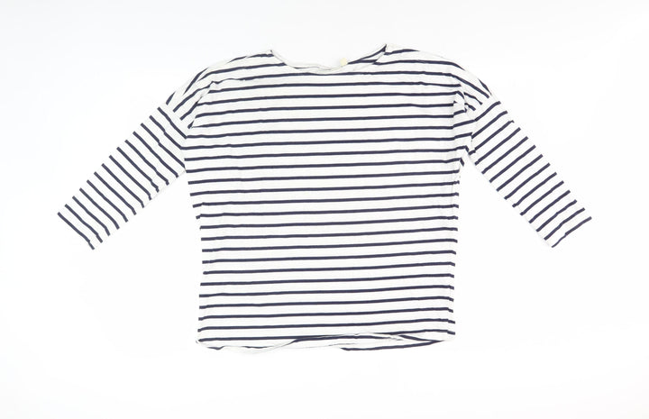 JoJo Maman Bébé Women's White Striped 3/4 Sleeve T-Shirt