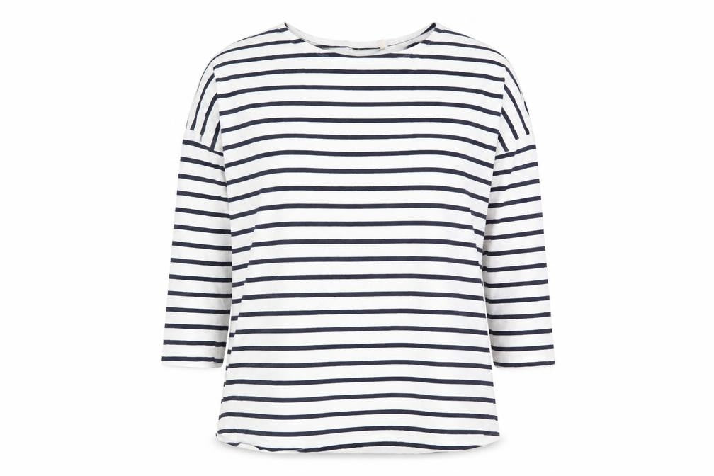 JoJo Maman Bébé Women's White Striped 3/4 Sleeve T-Shirt