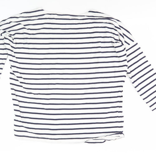 JoJo Maman Bébé Women's White Striped 3/4 Sleeve T-Shirt