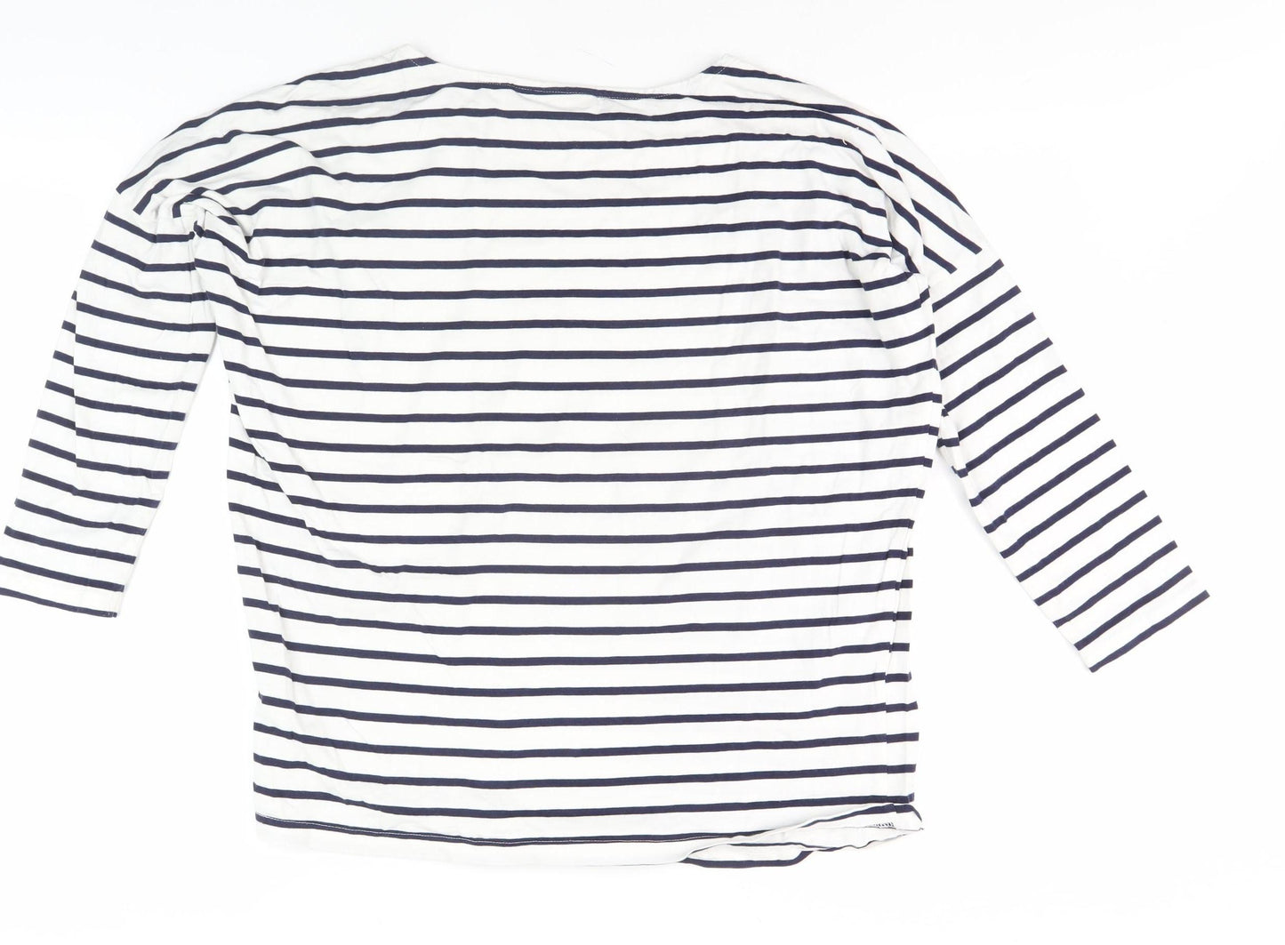 JoJo Maman Bébé Women's White Striped 3/4 Sleeve T-Shirt