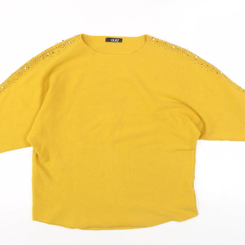 Quiz Women's Yellow Jumper L Dolman Sleeve Studded