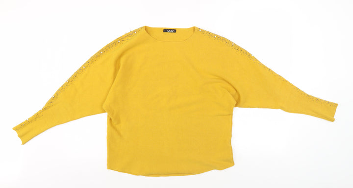 Quiz Women's Yellow Jumper L Dolman Sleeve Studded