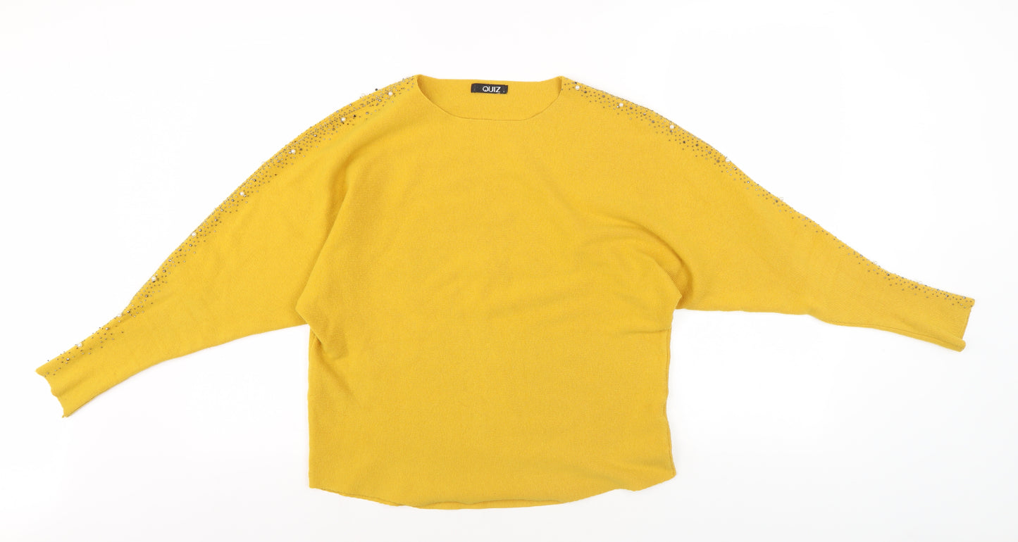 Quiz Women's Yellow Jumper L Dolman Sleeve Studded