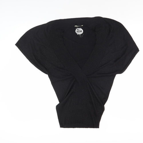 ICHI Women's Black V-Neck Top, Size M, Lurex Blend