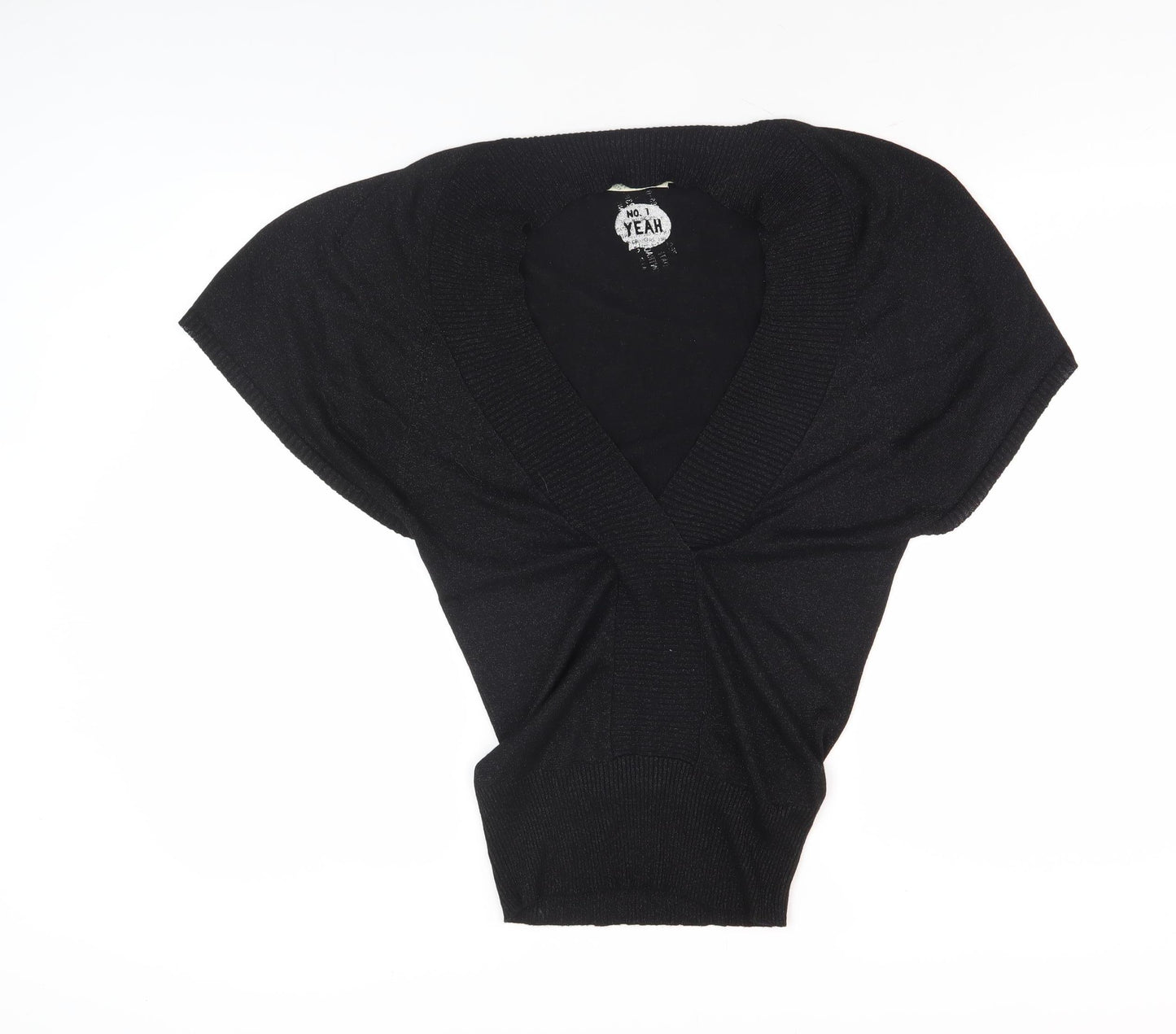 ICHI Women's Black V-Neck Top, Size M, Lurex Blend