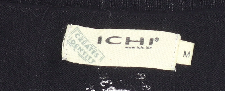ICHI Women's Black V-Neck Top, Size M, Lurex Blend