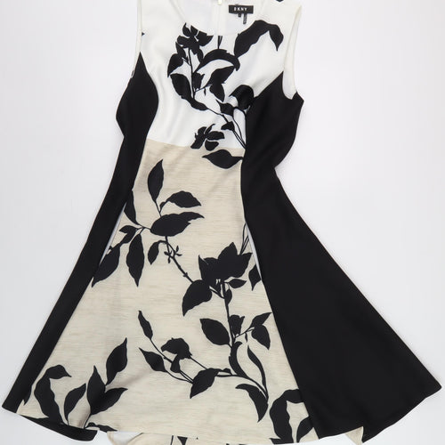 DKNY Women's A-Line Floral Dress, Size 8, Black/White