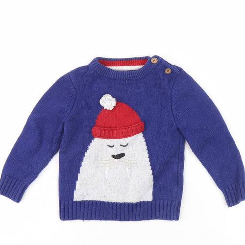 Joules Boys Blue Animal Christmas Pullover Jumper, 4-5 Years
