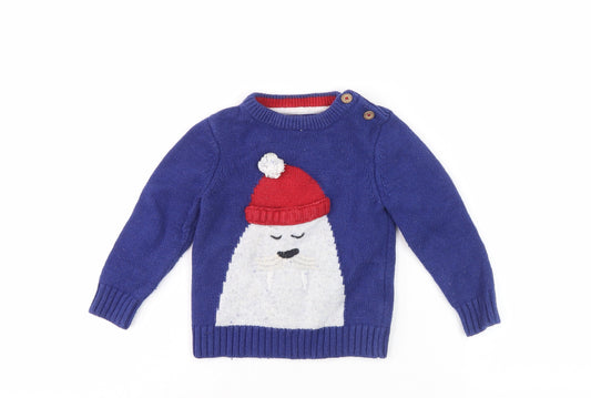Joules Boys Blue Animal Christmas Pullover Jumper, 4-5 Years