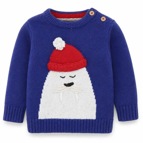 Joules Boys Blue Animal Christmas Pullover Jumper, 4-5 Years