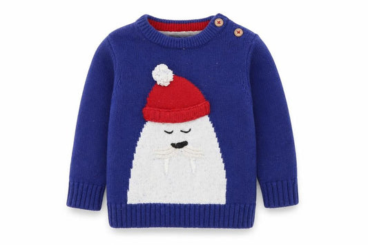 Joules Boys Blue Animal Christmas Pullover Jumper, 4-5 Years
