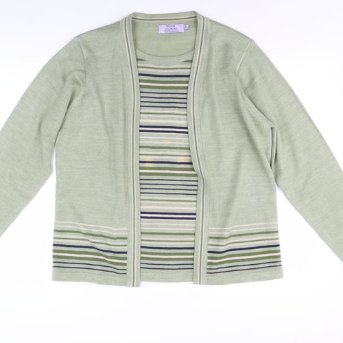 Honor Millburn Women's Green Cardigan Medium Striped Knit