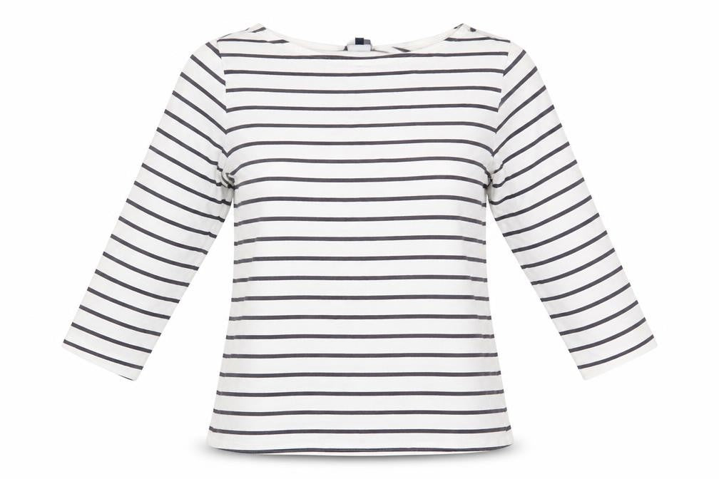 Crew Clothing Co Women’s White Striped Boat Neck Top
