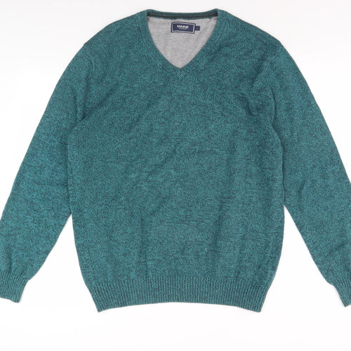 Maine Men's Green V-Neck Pullover Jumper, L