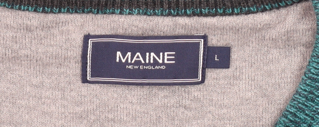 Maine Men's Green V-Neck Pullover Jumper, L