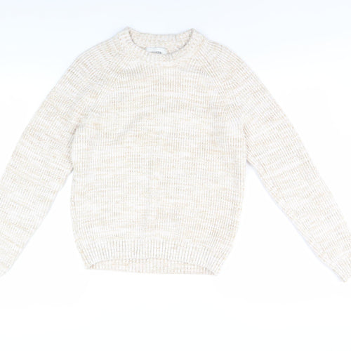 Hollister Women's Beige Crew Neck Chunky-Knit Jumper S