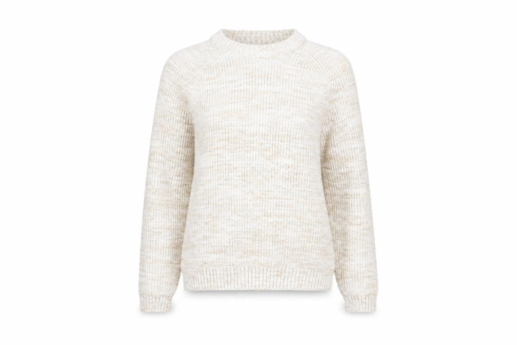 Hollister Women's Beige Crew Neck Chunky-Knit Jumper S