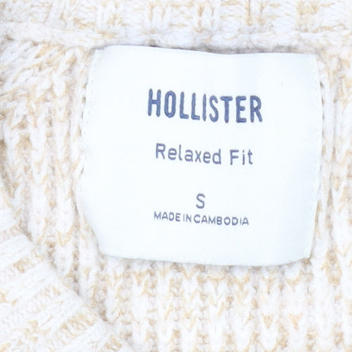 Hollister Women's Beige Crew Neck Chunky-Knit Jumper S