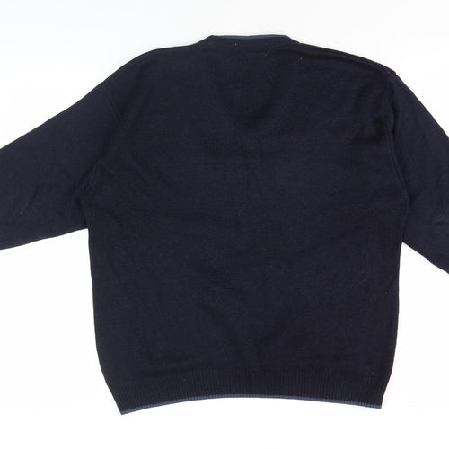 EWM Men's Blue Argyle V-Neck Pullover Jumper, L