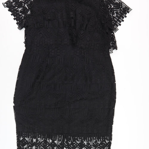 Fenn Wright Manson Women's Black Fringe Lace Dress Zip Closure