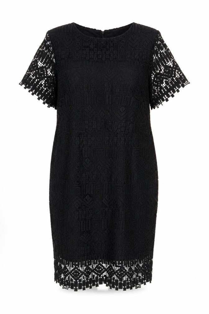 Front view of Fenn Wright Manson Women's Black Fringe Lace Dress Zip Closure