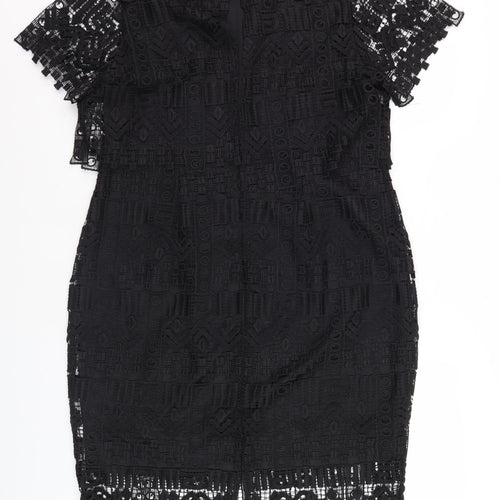 Fenn Wright Manson Women's Black Fringe Lace Dress Zip Closure