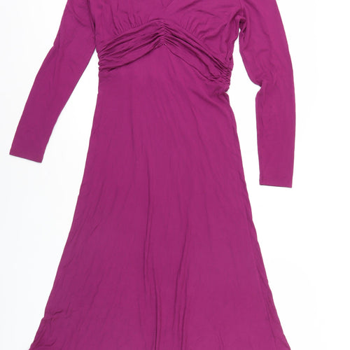 Boden Women's Purple V-Neck Ruched Dress Size 10
