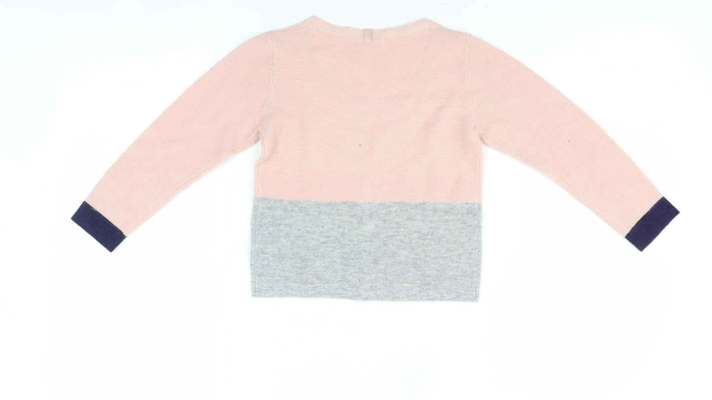 Jigsaw Junior Girls Pink & Grey Colourblock Pullover Jumper 4-5 Years