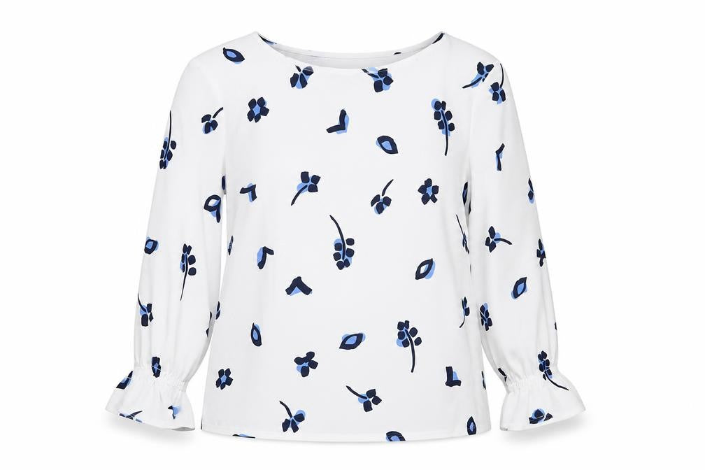Front view of French Connection Women's White Floral Blouse, size 8