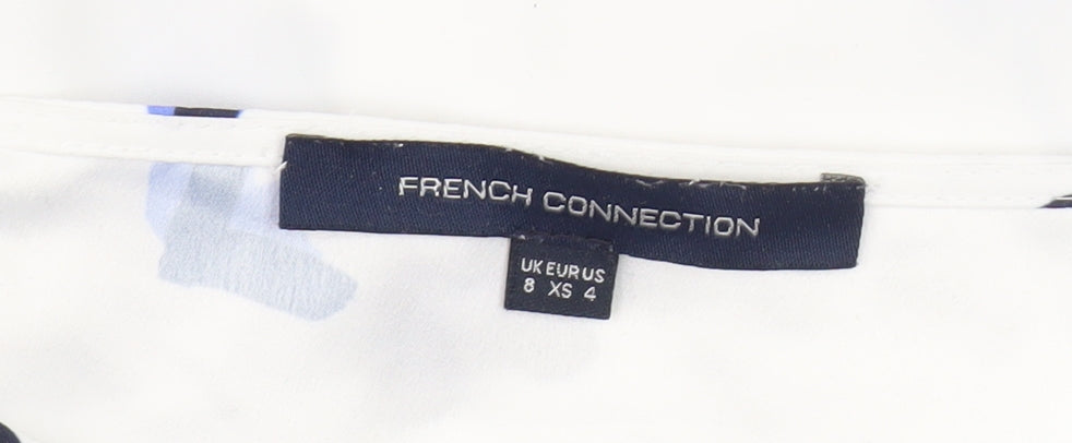 French Connection Women's White Floral Blouse, Size 8