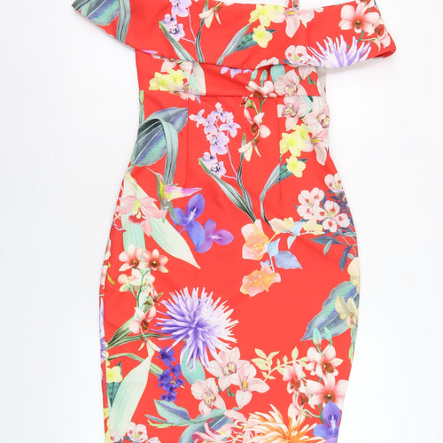 Lipsy Women's Red Floral Bodycon Dress Size 10