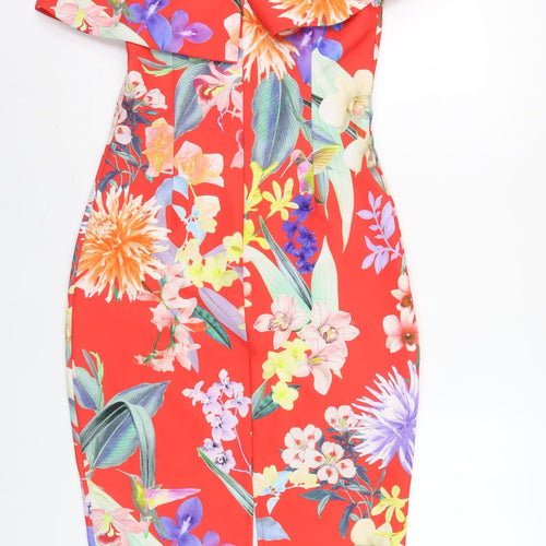 Lipsy Women's Red Floral Bodycon Dress Size 10
